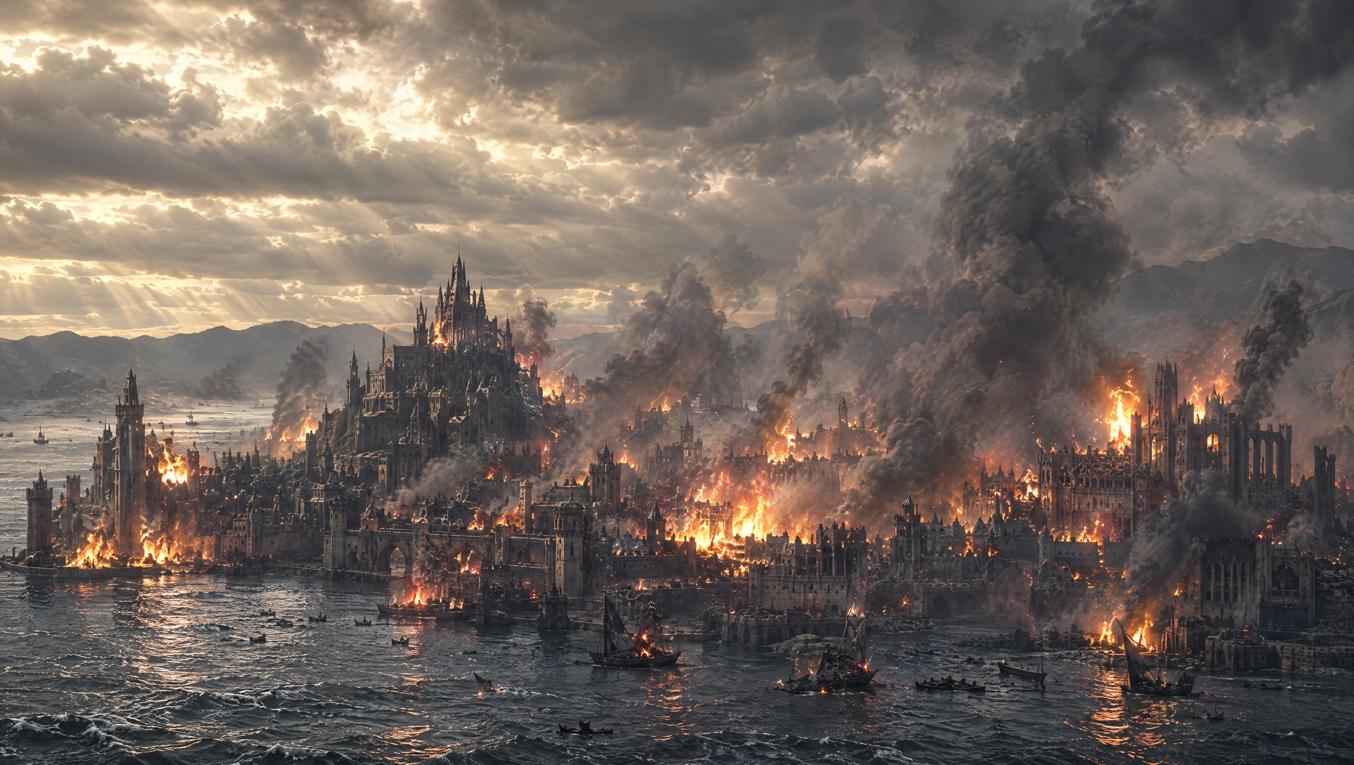 Kling 4.0 Dragon above a burning city reference image 1