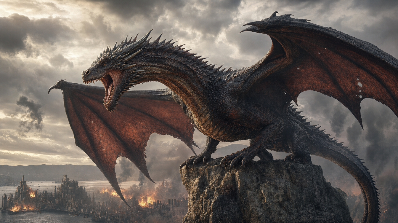 Kling 4.0 Dragon above a burning city reference image 2