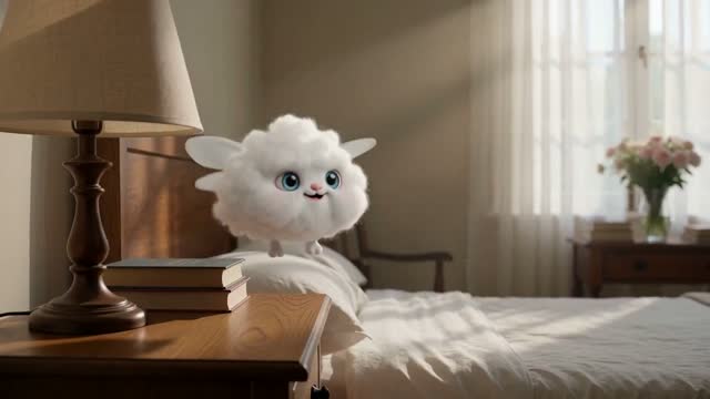 Kling 4.0 video example: A miniature cloud creature