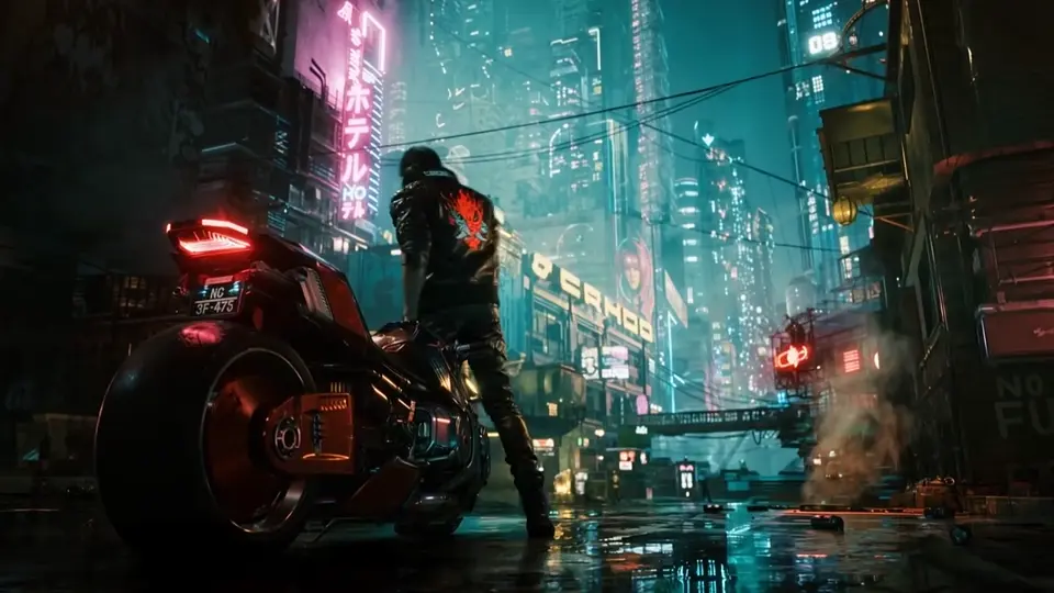 Kling 4.0 video example: Neon motorcycle